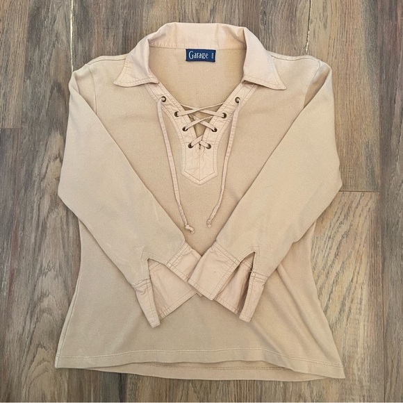 Garage 90s Y2K Beige Lace-Up Top - Picture 11 of 14